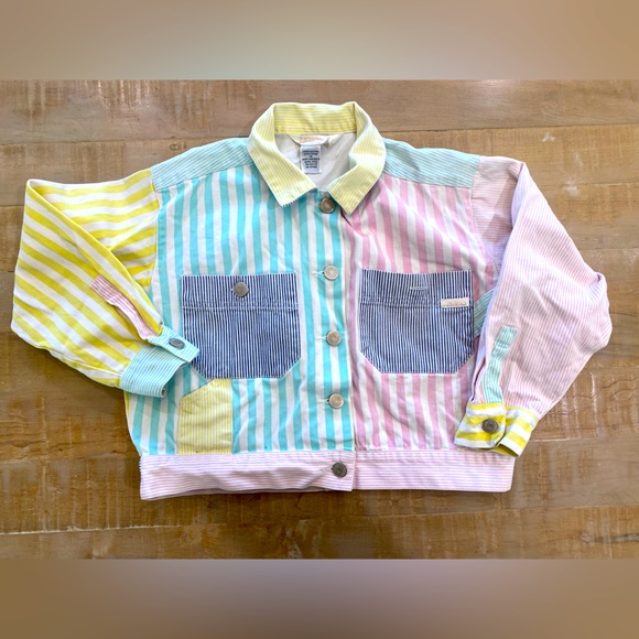 Tangiers Pastel striped 90s multicolor denim jeans jacket unisex - Picture 1 of 14